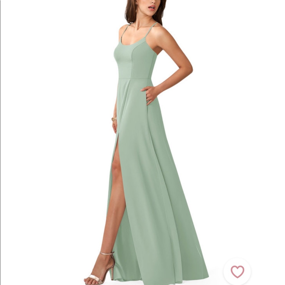 Azazie Moira bridesmaid dress in Agave size 2/4